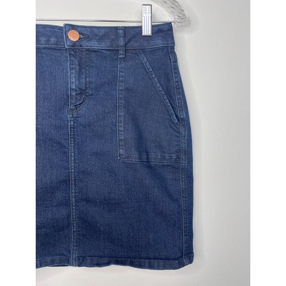 LOFT Denim Skirt Size 4 Women’s Mini Skirt Dark Wash Stretch Jean - Picture 4 of 12